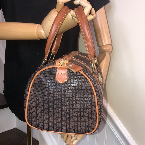 TED LAPIDUS Paris Logo Embossed Vinyl Leather Top Handle Accent Boston Tote - Picture 3 of 17